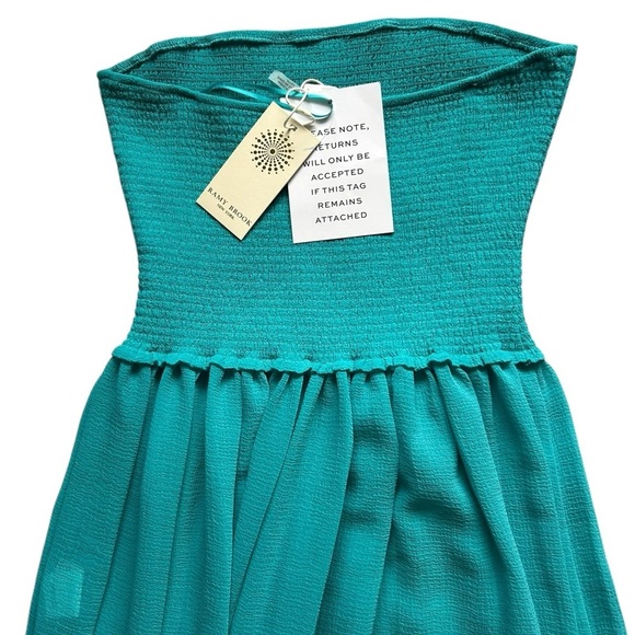 Ramy Brook Calista Strapless Georgette Cover-Up Maxi Dress Teal Smocked Sheer XS - Picture 8 of 12